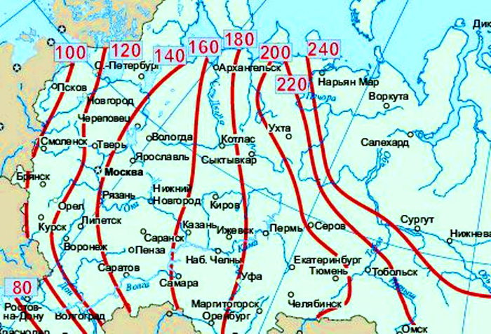 Схема уровня промерзания грунта